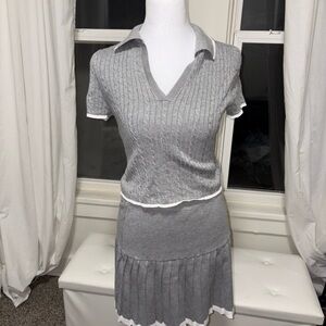 Golf or tennis Gray Knit Pleated Skirt Set - Women